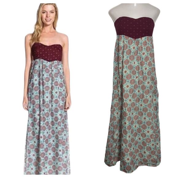 ROXY Smocked Bodice Strapless Maxi Surfer Beach Dress - Picture 1 of 10